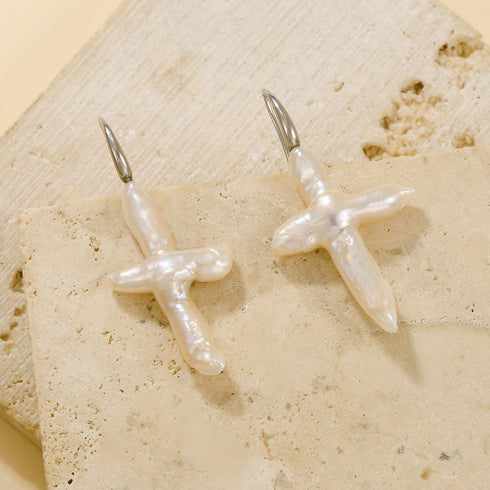 Cross Pearl Hook Earrings - May-Lynn Jewelry